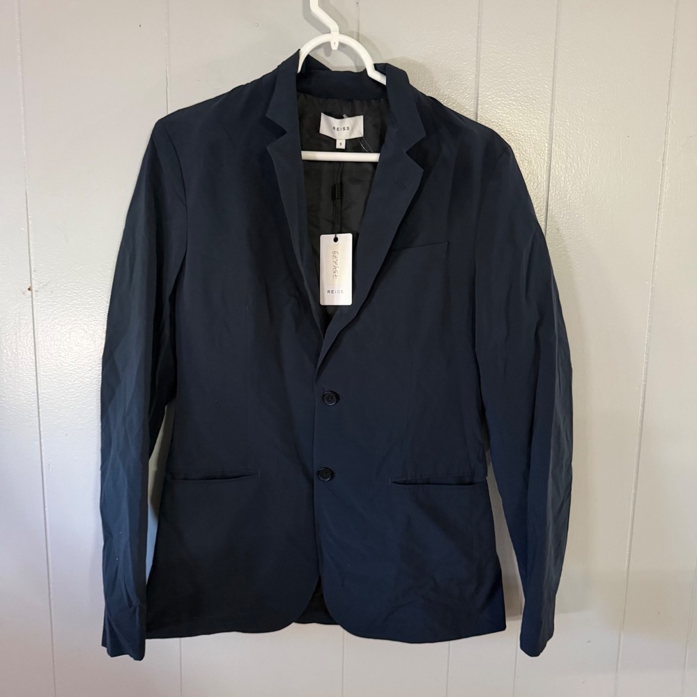 Reiss Unique-Nylon Blazer Mens S Navy Blue‎ Technical Two-Button Sport Coat